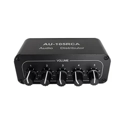 5CH Audio Distributor Stereo Audio Mixer 1 Input 5 Output RCA Splitter for Power Amplifier Active Audio