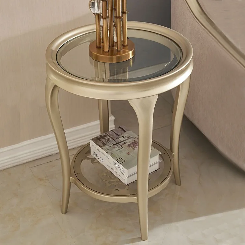 American light luxury edge few high-end beech sofa corner few champagne gold solid wood glass round few creative movable