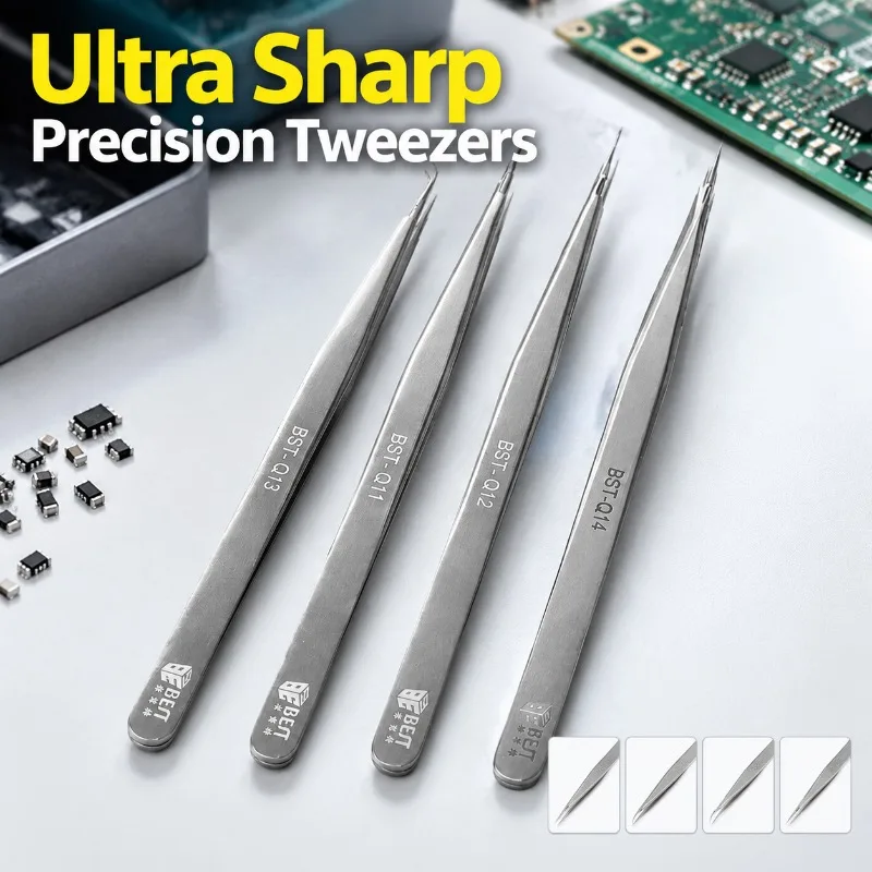 Non Magnetic Super Hard Extra Long Ultra Sharp Straight Tip Stainless Steel Tweezers High Precision Industrial Electronic Clamp