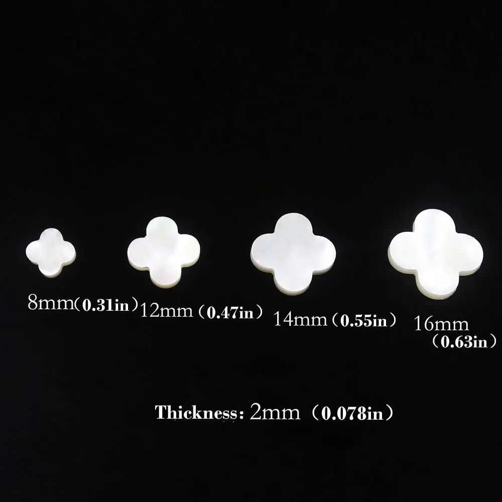 Four Leaf Clover Stone 6/8/10/12/14/16 mm Natural White MOP/Black Agate Synthetic Green Malachite/Shell For Bracelet 10 Pcs/lot
