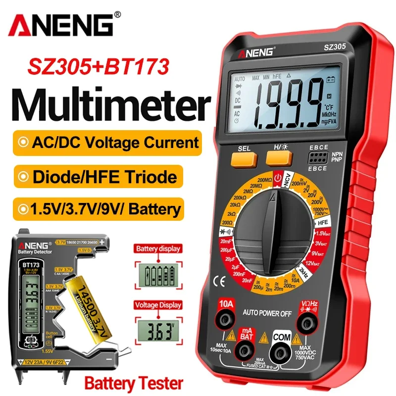ANENG SZ305 Digital Multimeter AC/DC Voltage Ammeter Capacitor HFE Triode NCV Voltage Induction Professional Electrician Tester