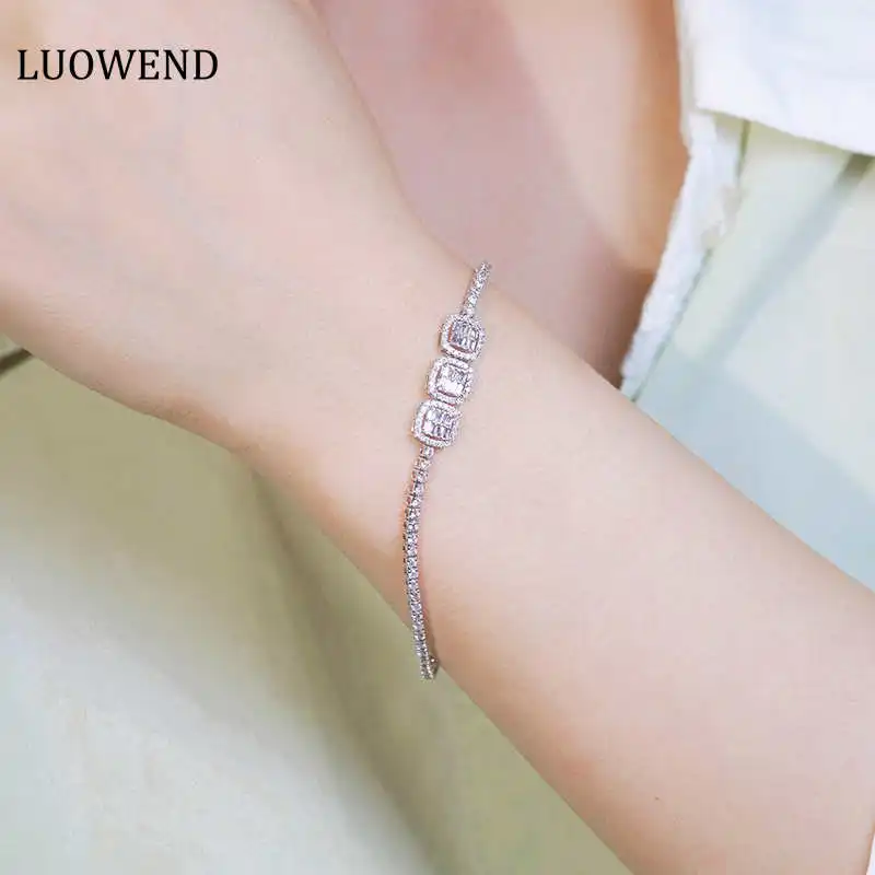 

LUOWEND 100% 18K White Gold Bracelet Luxury Style 1.86carat Real Natural Diamond Engagement Bracelet for Women Christmas Gift