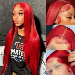 13X4 Burgundy Red Wig Long Straight Synthetic Lace Front Wig Dark Wine Colored Hair Lace Frontal Wigs for Women Party Cosplay
