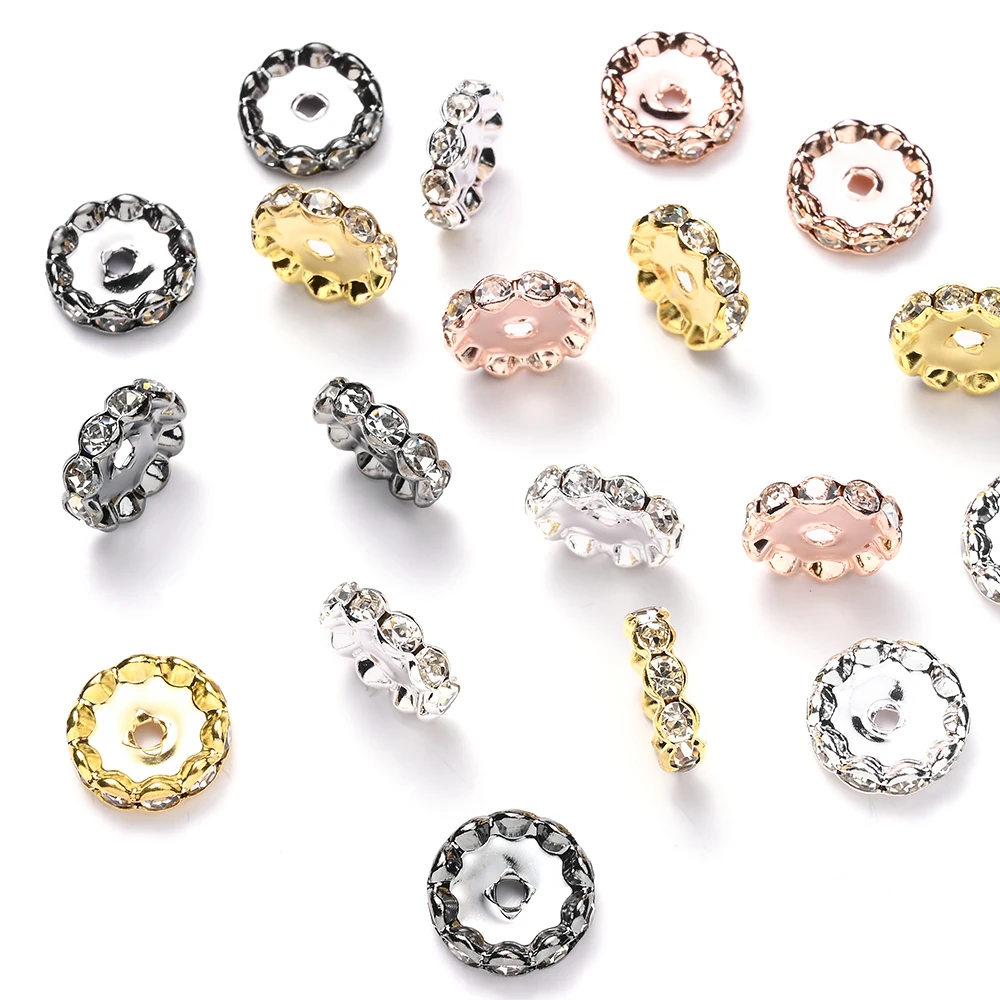20 Stück 15MM Glitzernde Strass-Blumen-Abstandsperlen aus Legierung, Funkelnde Kristall-Wellen-Rondelle-Perlen für DIY-Schmuck-Bastelzubehör – Detail 3