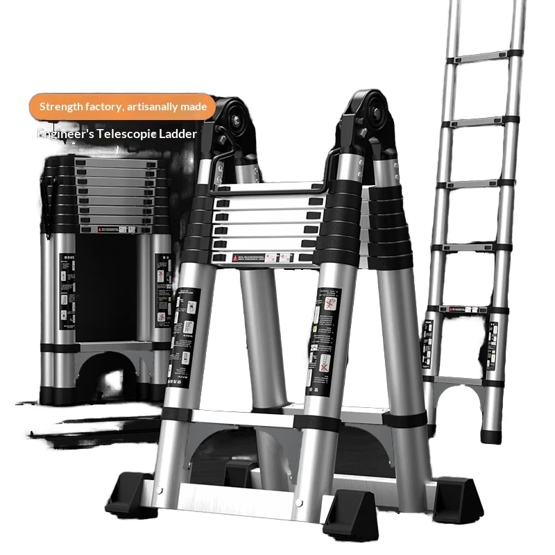 Process-induced thickened aluminum alloy multifunctional telescopic herringbone ladder for household use