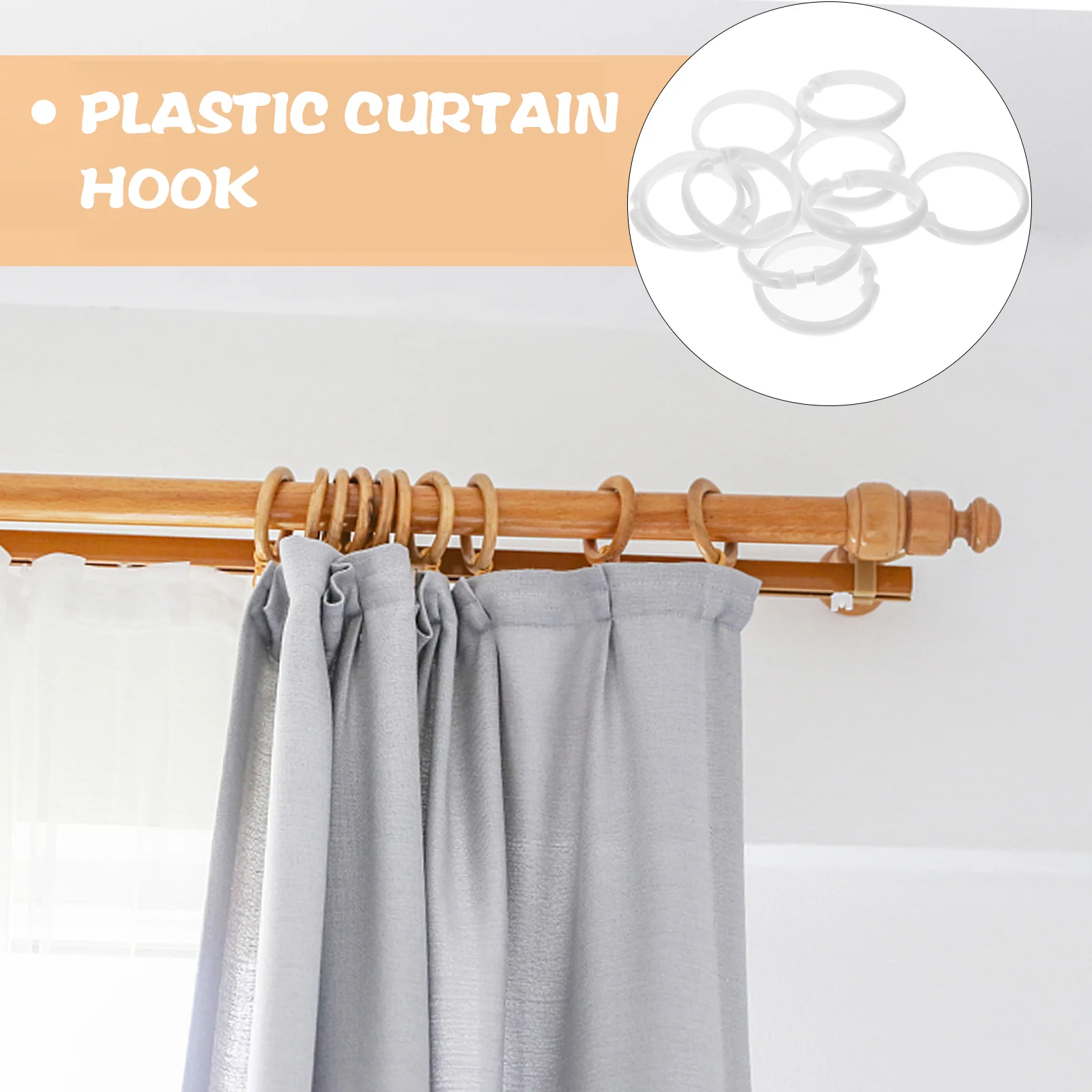 12 Pcs Lightweight Plastic Hooks Shower Curtain Rings Smooth Gliding Bath Drape Clip Home Decor Accessories