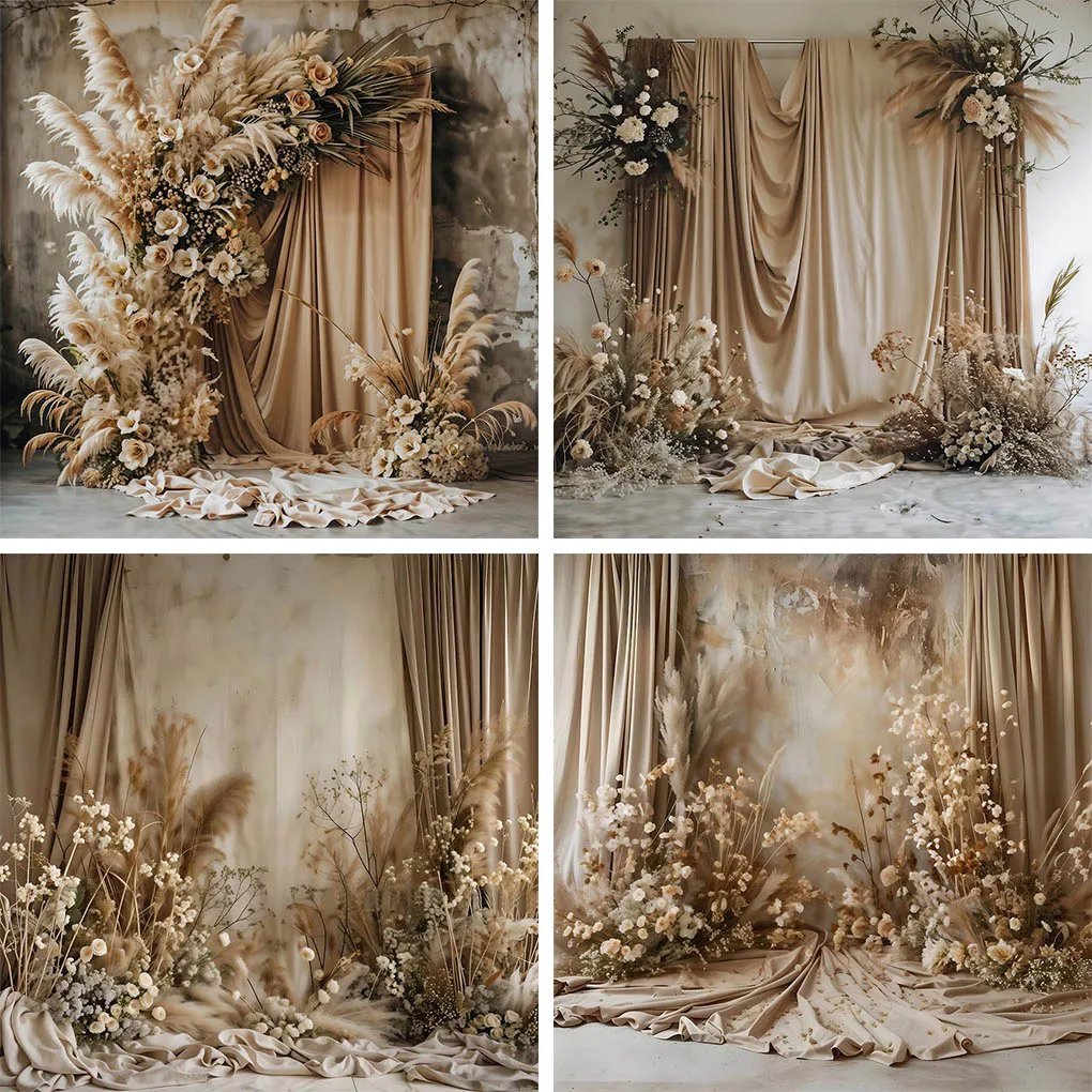 

Mehofond Bohemia Curtain Backdrops Photography Props Photocall Maternity Wedding Boho Grass Flower Decor Photozone Background