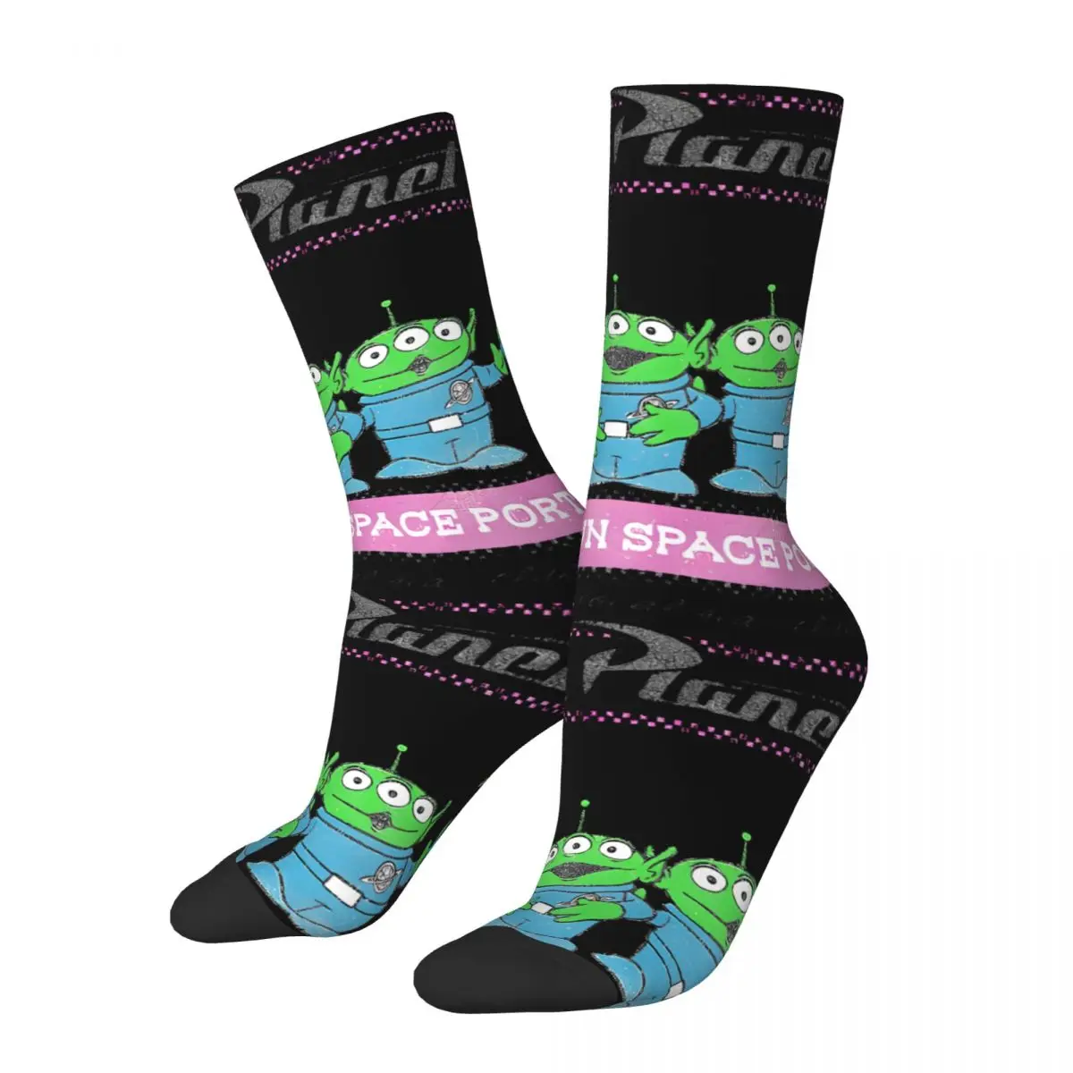 

Funny Happy Men's compression Socks Pizza Planet Pastel Logo Vintage Harajuku Toy Story Street Style Novelty Pattern Crew Crazy