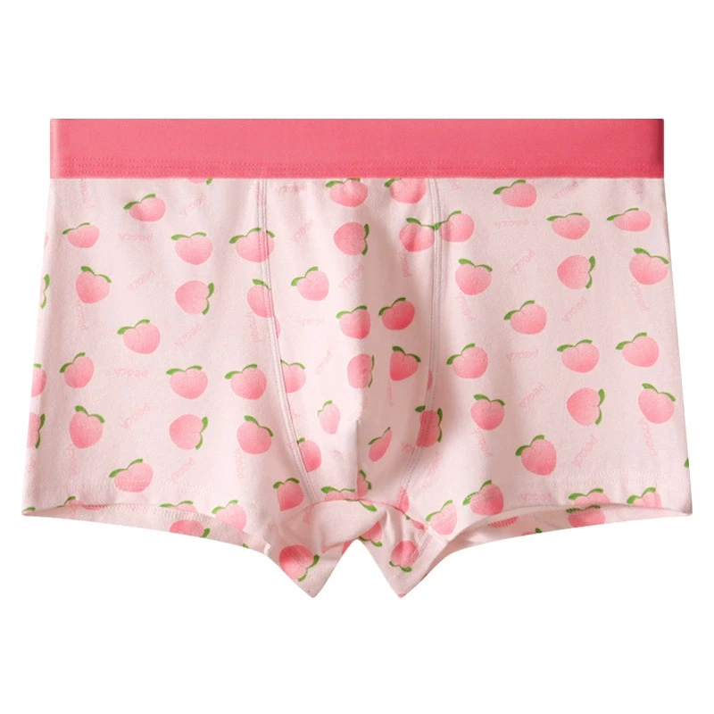 【3pcs】Celana Dalam Pria Warna Pink Buah Celana Boxer Anak Laki-Laki dengan Cetakan Personal Celana Dalam Pinggang Sedang Tipis Katun Tanpa Jahitan