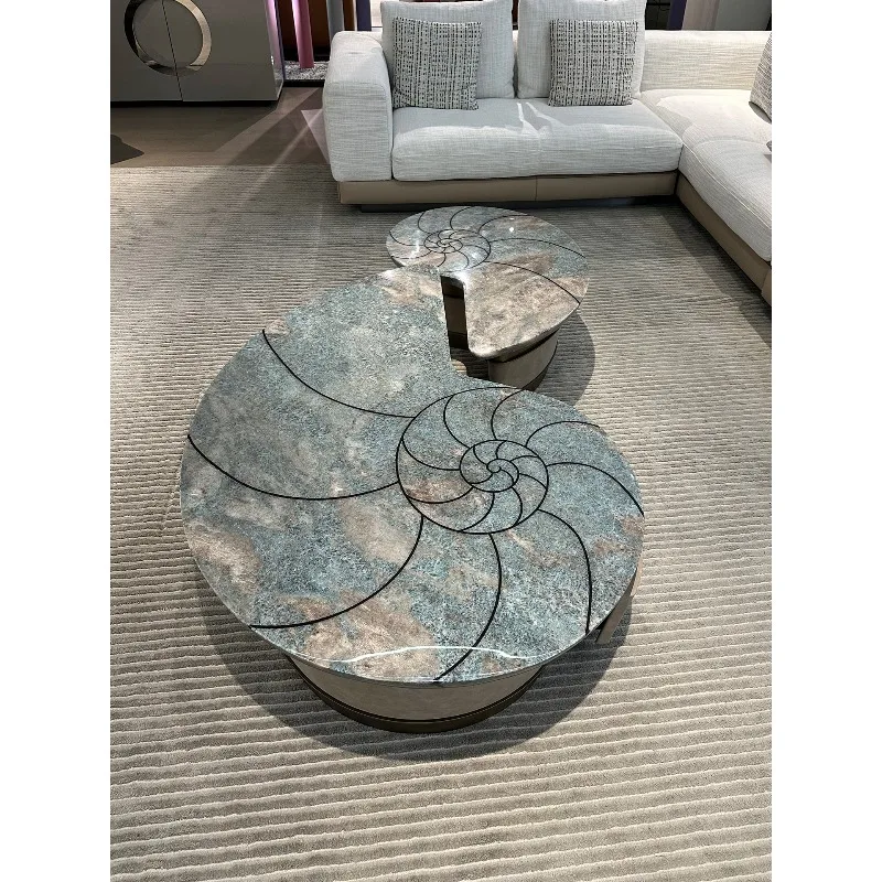 

Amazon blue luxury stone conch coffee table combination light luxury designer living room high-end villa large flat furniture
