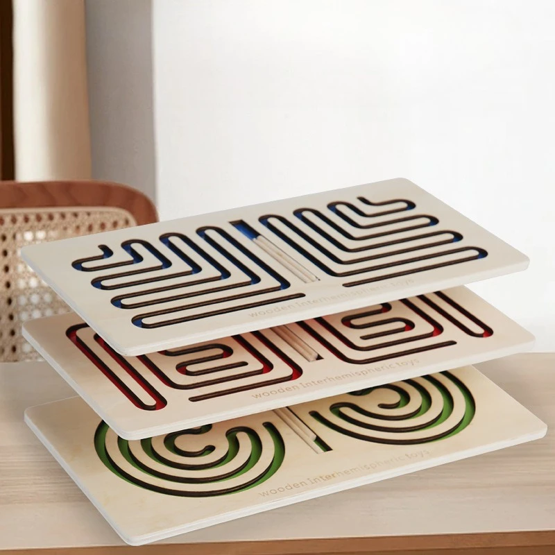 Bambini Sinistra Destra Cervello Puzzle Giocattolo Penna Movimento Traiettoria Controllo Formazione Mano Coordinazione cerebrale Giocattoli educativi in legno