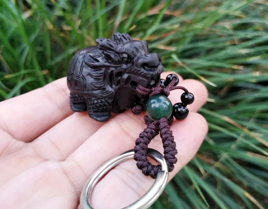 

Ebony dragon turtle pendant handmade wood carving ebony turtle car key chain pendant