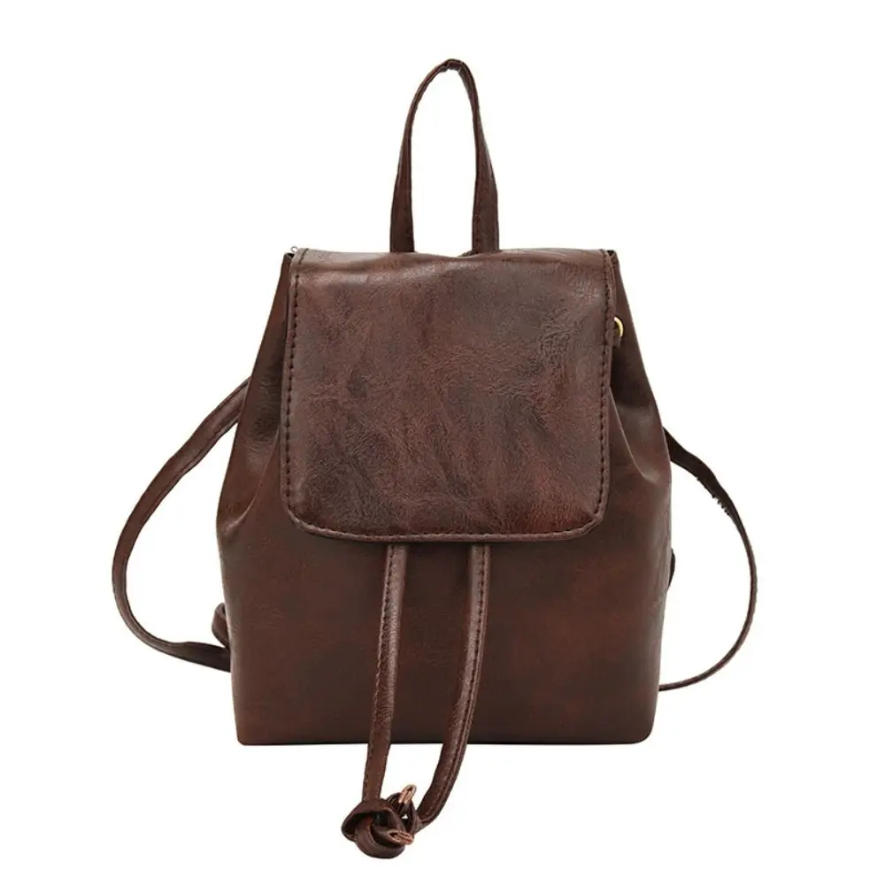 Simple PU PU Backpack Small Pack Brown Solid Color Shoulder Bag Solid Color Korean Style Retro Backpack Outdoor