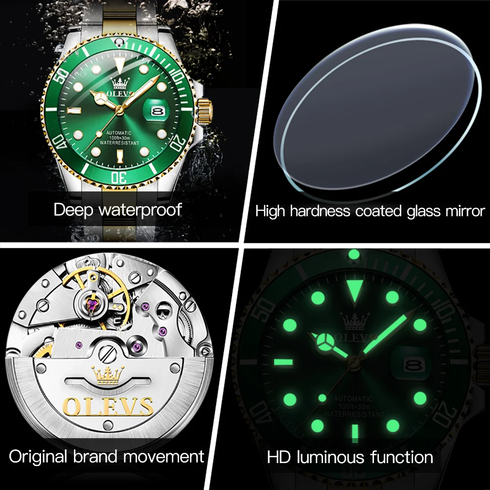 OLEVS 6650 Top Brand Men\'s Watches Classic Fashion Automatic Mechanical Wristwatch Waterproof Luminous Date Trend Diving Type