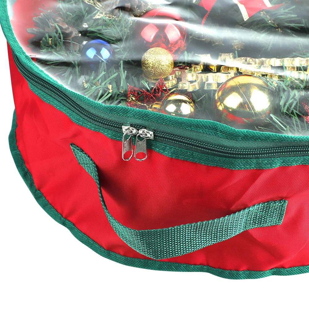 Folding Christmas Wreath Storage Bag With Handle Transparent Window Tear Resistant Clean Up Holiday Carry Container Party