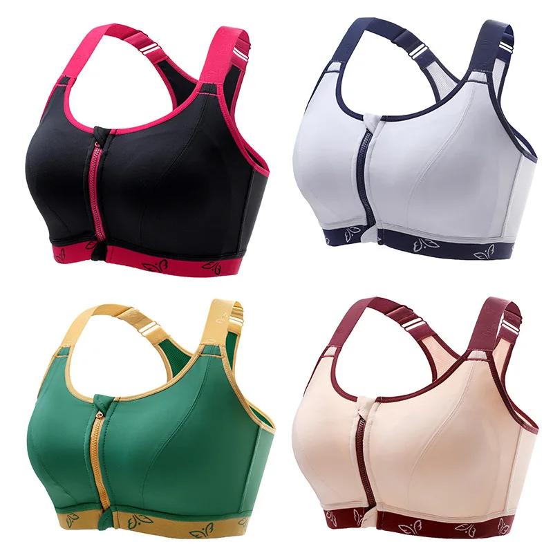 Fashion Color Contrast Stitching Bra Fatmm200Jin Wireless Front Zipper Sports Push up plus-Sized Bra Wholesale