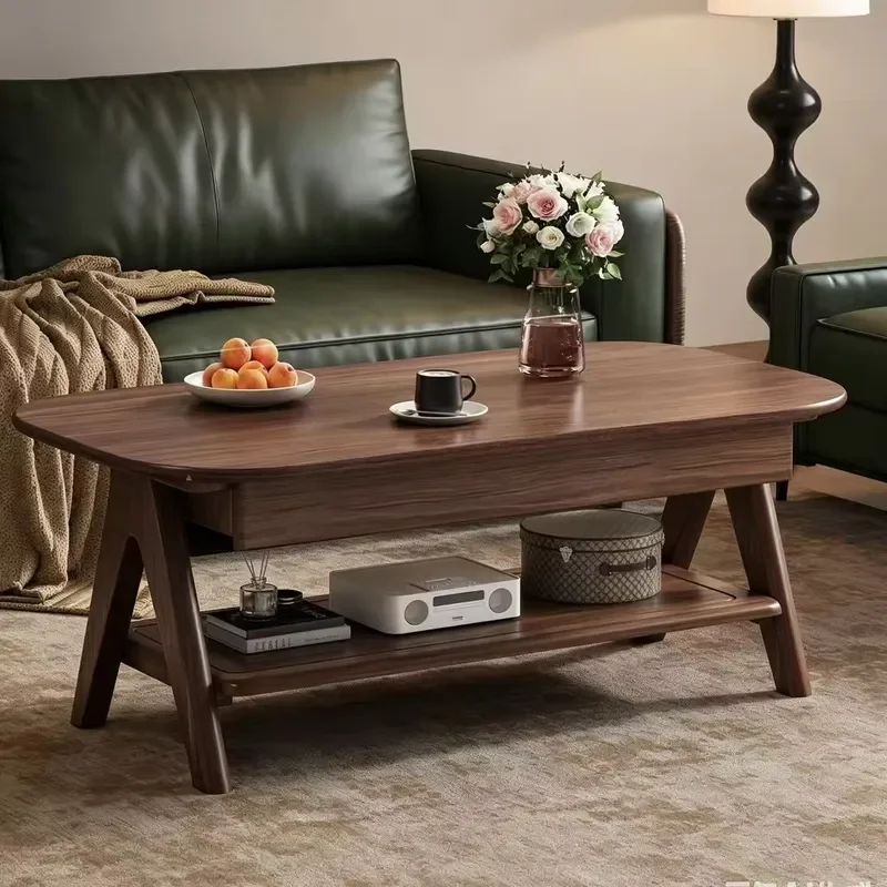 Medieval Style Solid Wood Coffee Table Two Tier Design for Living Room Furniture