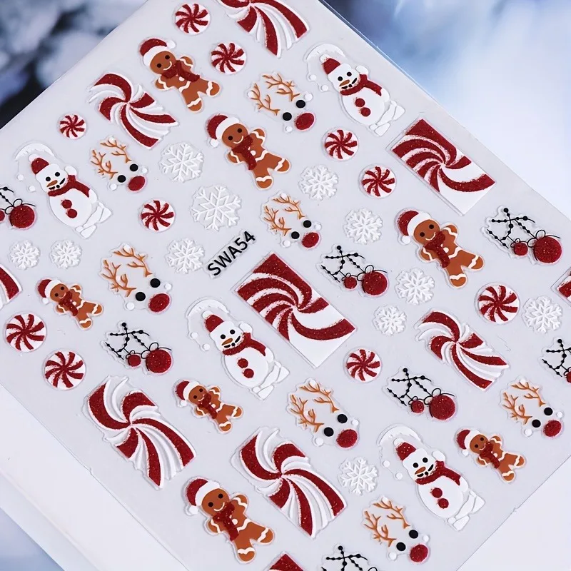 2 pçs natal fita vermelha boneco de neve adesivos de unhas, fácil de aplicar para decoração de unhas diy, presentes, festa e estilo de maquiagem de casamento