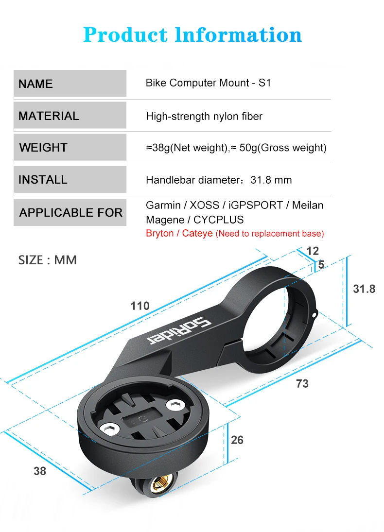 BiKe Computer-Halterung, Tacho-Lenker für Edge 540 530 830, IGPSPORT XOSS G Magene CYCPLUS GPS-Kilometerzähler – Detail 2