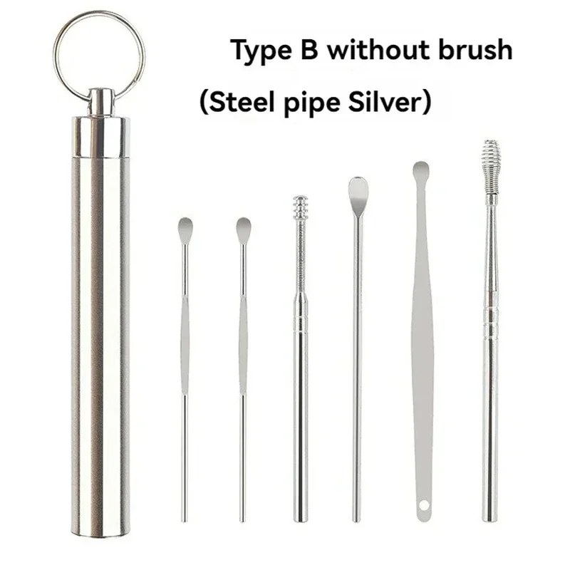 6PCS Stainless Steel Ear Cleaner Set Spiral Rotating  Ear Cleaning Pick Portable Ear Scoop Removal Tool for Safe Ear Care Kit