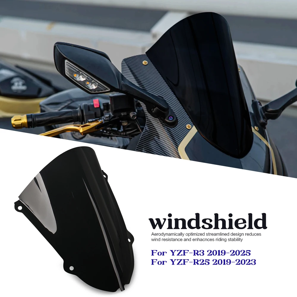 

Мотоцикл для Yamaha YZF R25 R3 YZF-R25 YZF-R3 YZFR3 2019-2025, лобовое стекло, пузырьковое ветровое стекло, 3 цвета, акриловый дефлектор ветра