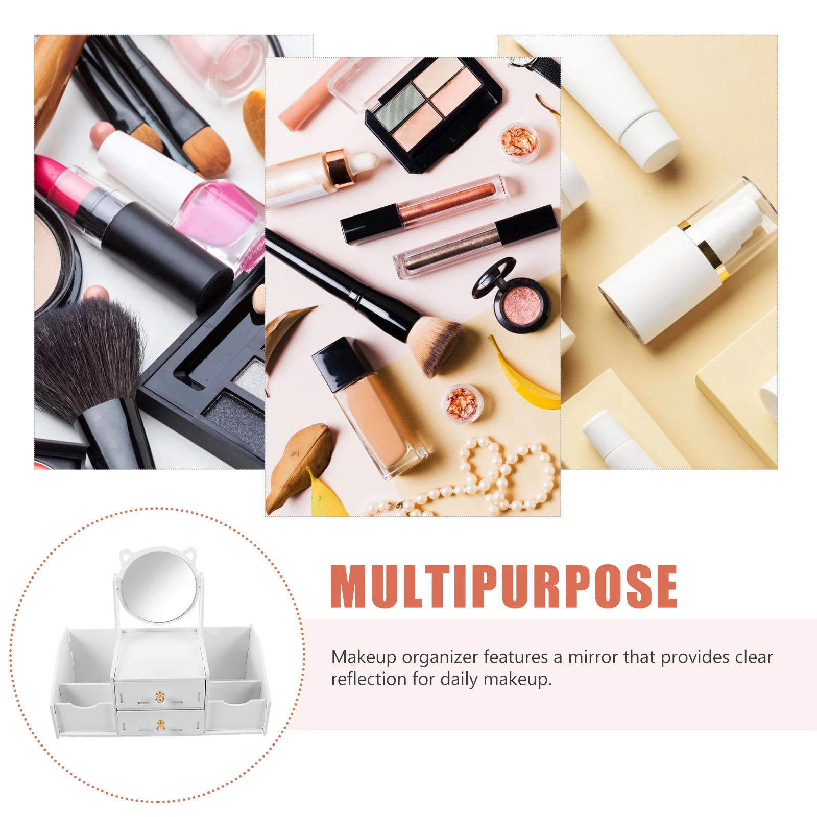 

Makeup Vanity Organizer Desktop Mirror Drawer Storage Space-Saving Countertop Organizer for Jewelry and Skincare