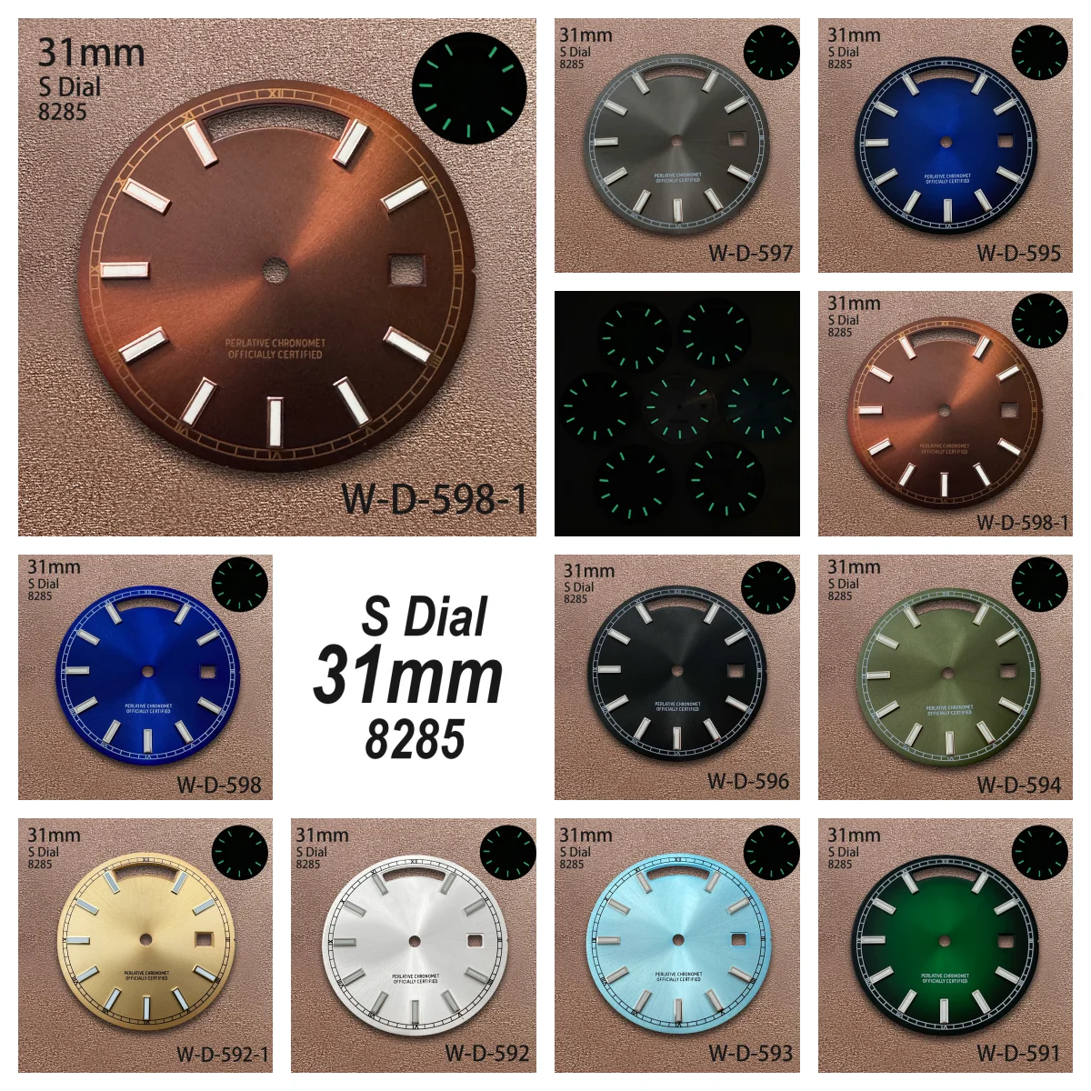 

31mm S Logo Day And Date Dial Suitable For 8285 Movement Green Luminous Sunray Quality Dial Watch Modification Accessories