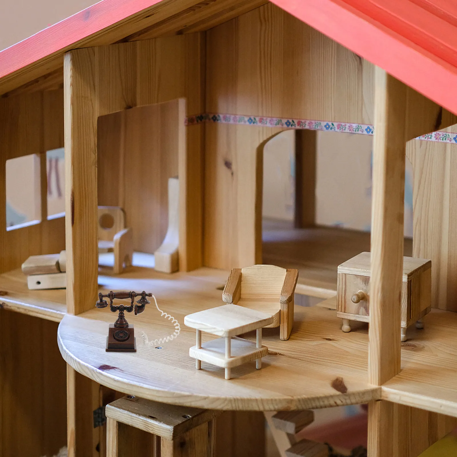 

Miniature Vintage Rotary Dial Phone Retro Old Telephone Prop for Dollhouse Mini Accessories Home Landscape Decoration