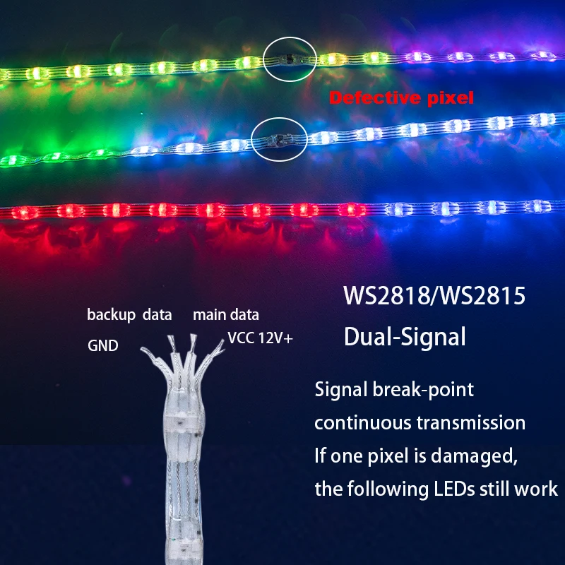 DC12V 4pin 2cm Pitch WS2818 LED Pebble Pixel String Light RGB adressierbar IP67 Clear Wire Backup Data Resume from Break-Point