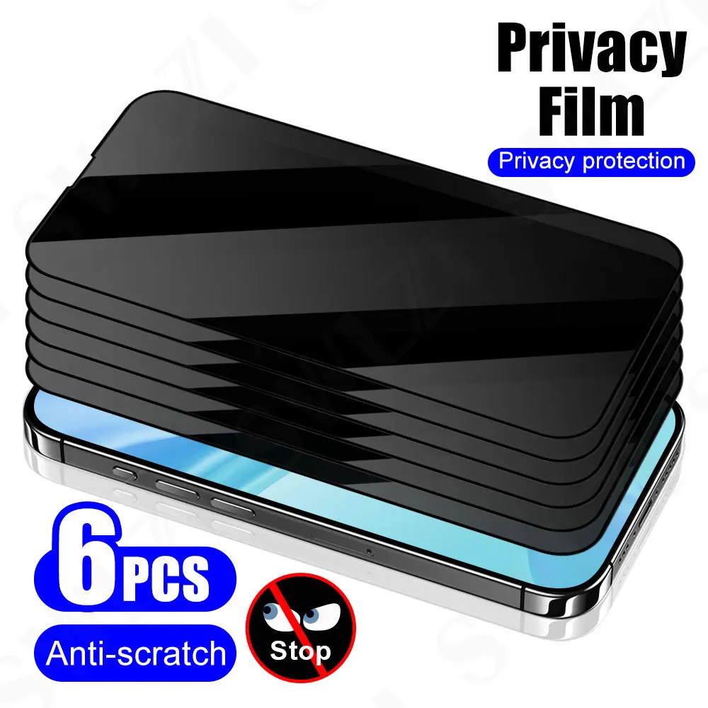 6Pcs Protective Film For iPhone 17 16 Plus Privacy 15 14 Pro Phone Screen Protector 13 12 Tempered Glass 11 XR Glass Smartphone