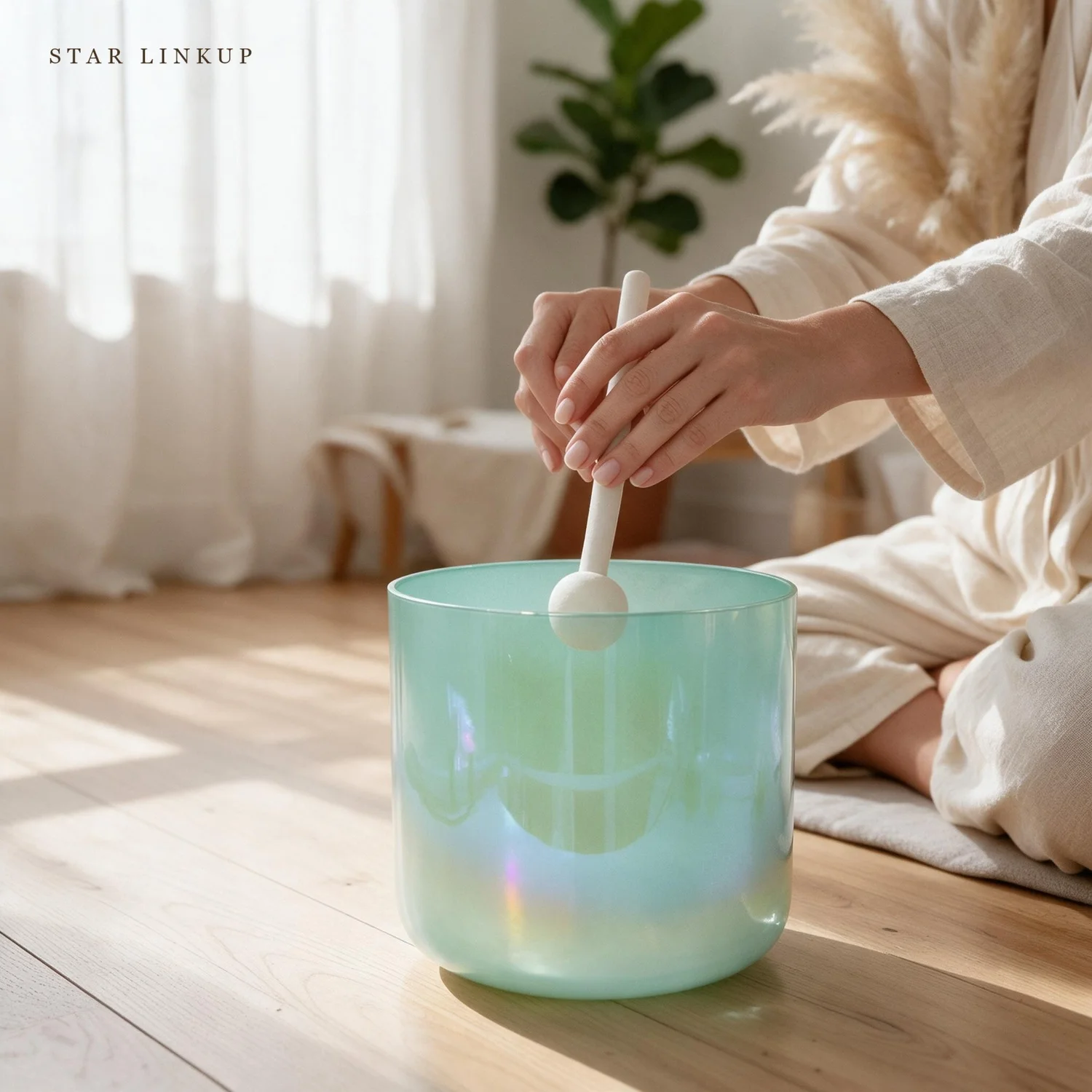 STAR LINKUP Model SL-2380 432Hz Pink Aura Cosmic Clear Alchemy Colored Quartz Crystal Singing Bowl for Sound Healing with Mallet - Artisan Crafted Healing Tool for Mindfulness, Chakra Work and Spiritual Wellness