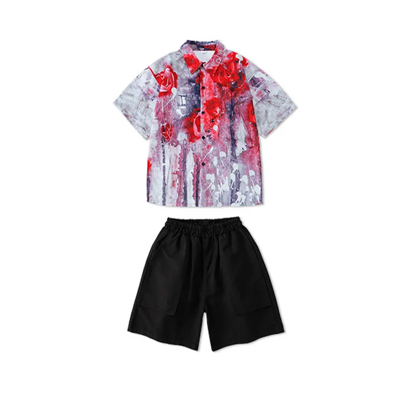 Kinder Hip Hop Kleidung Sets Krawatte Gefärbt Kurzarm Shirt Schwarz Shorts Jungen Street Dance Kostüm Mädchen Jazz Performance Anzug