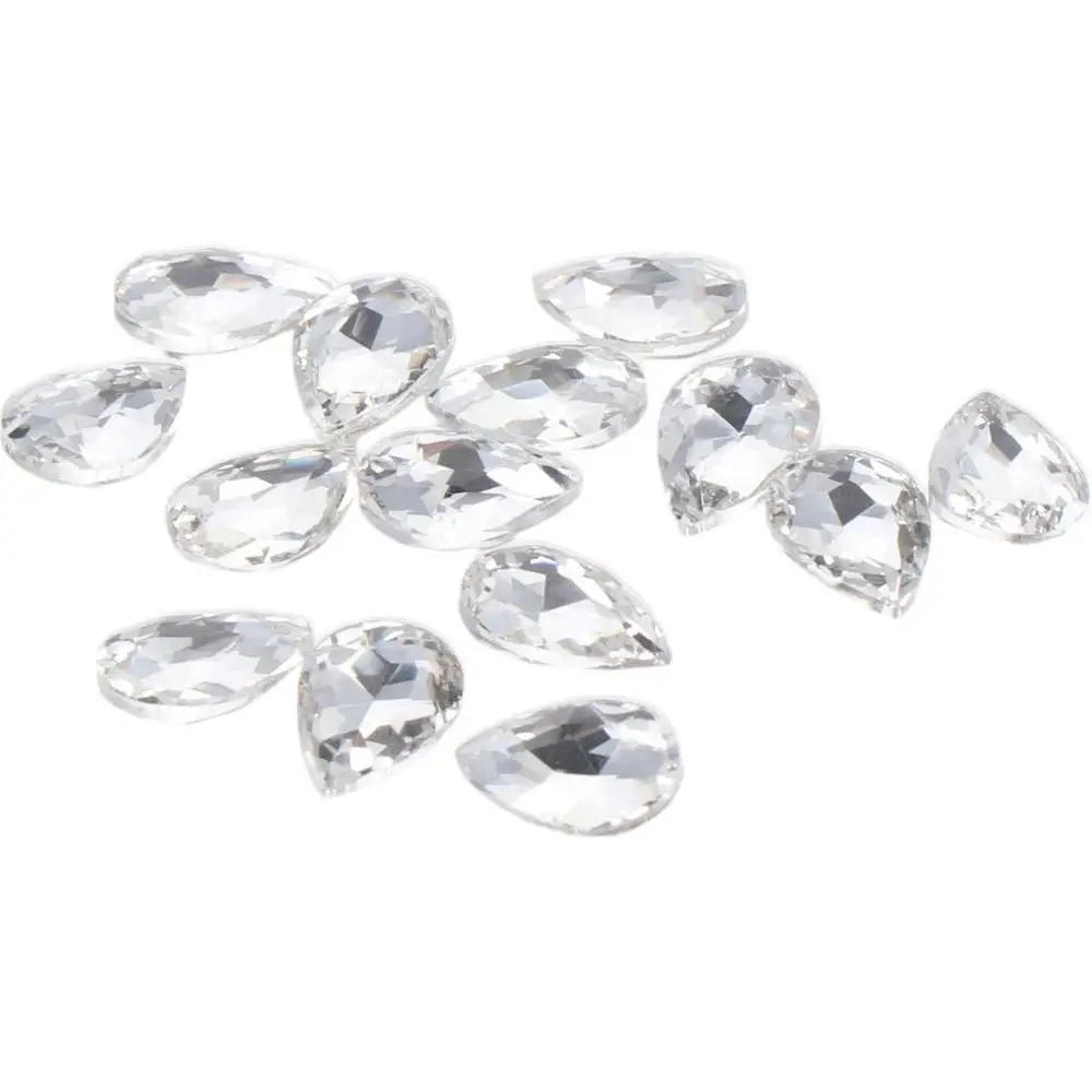

100 PCS Glass Teardrop Rhinestones 10*14mm Faceted 3D Gemstone Beads White Teardrop Faceted Glass Beads Earrings