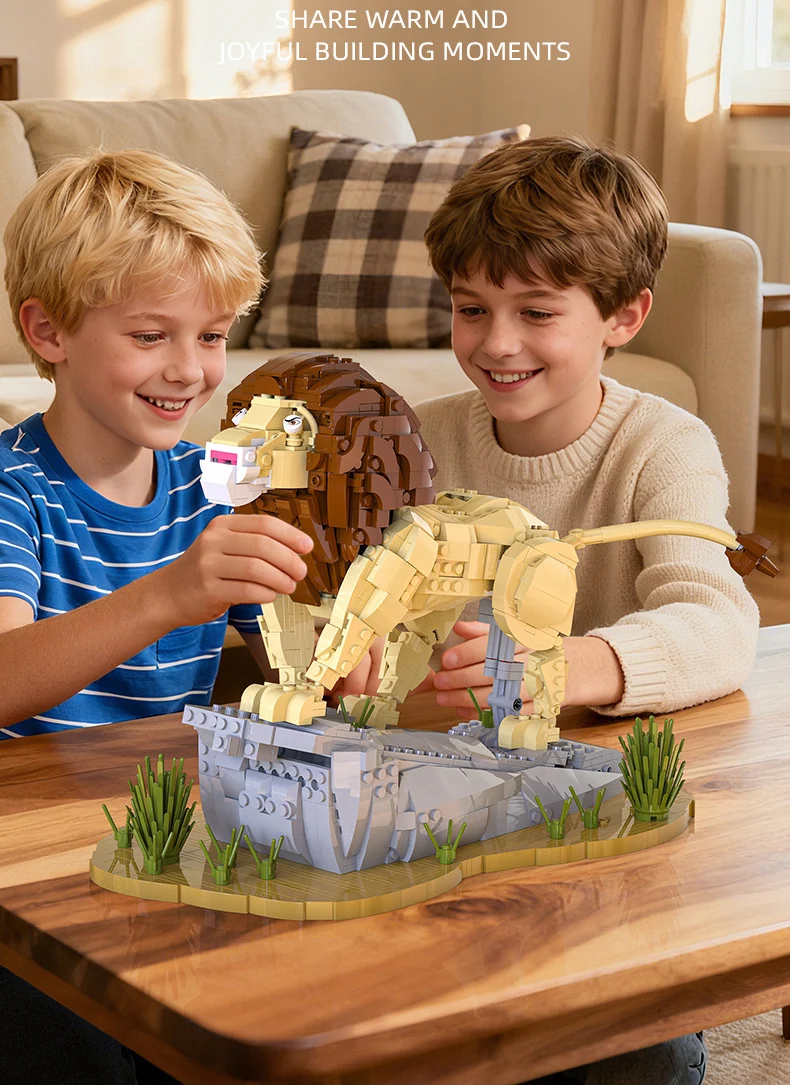 Idea Animals Moc Bausteine Konstruktionsset Löwenkönig Modell Lernspielzeug Bausteine-Sammlung für Kinder Geschenke Heimdekoration – Detail 4