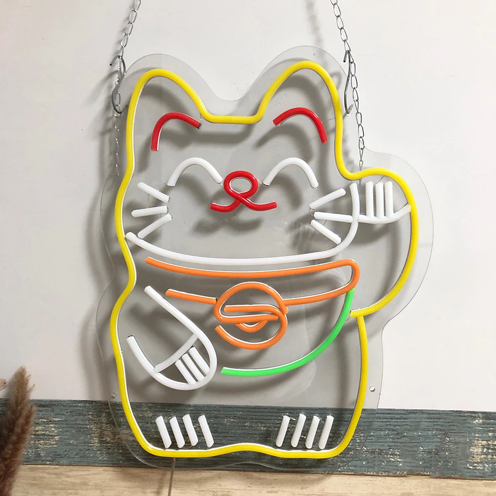 Cat Anime Neon Sign Fortune Cat Neon Signs for Business Bar Cafe Restaurant Shop Wall Decor Custom Neon Light Personalized Gifts