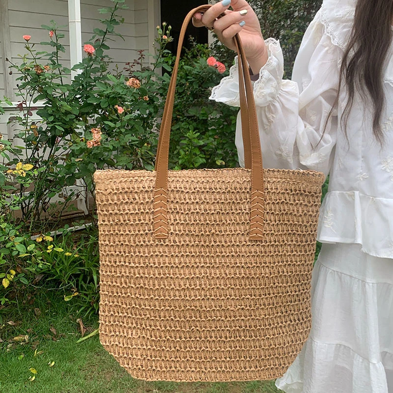 

Лето 2023, женская сумка через плечо, большая вместительная сумка, тканая сумка ручной работы, соломенная тканая сумка, универсальная пляжная сумка-тоут