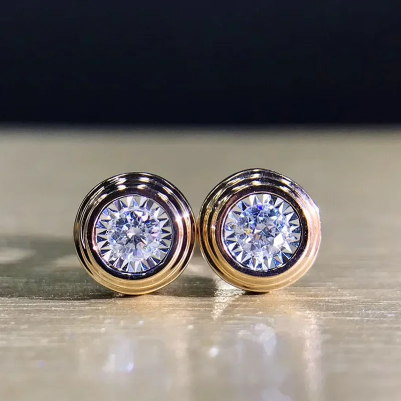 Simple Round Cubic Zirconia 925 Sterling Silver Stud Earrings for Women Men Bubble Stone Earrings Small Rosegold Fashion Jewelry