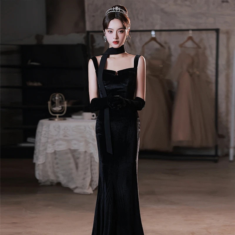 

Sexy Evening Gown Women's New 2025 Bla Strapl Fi Tail Dr Host Cany Annual Meeting Robe mid Waist Zipper Long ...