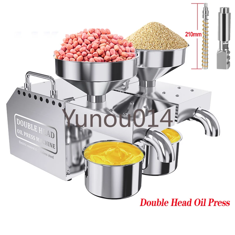 Double Head Oil Press Machine, Commercial Electric Oil Press, Stainless Steel, High Extraction, Flaxseed, Sunflower Seed,