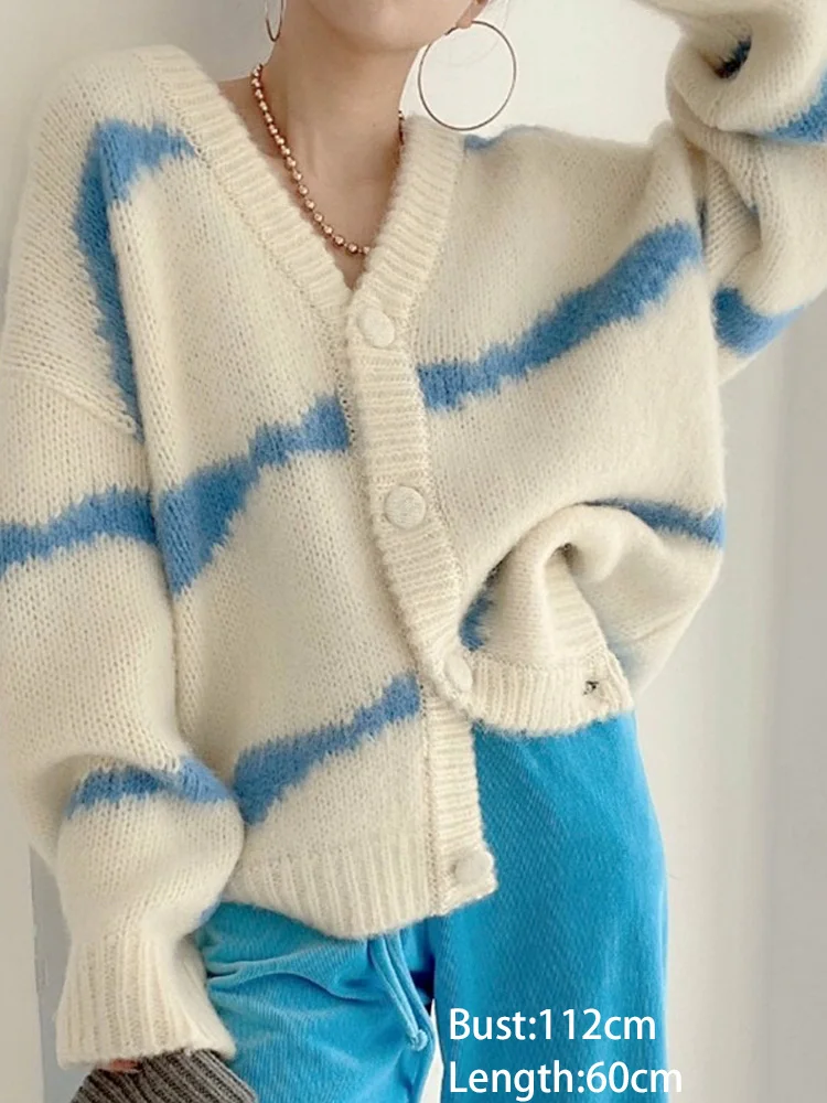 秋冬 V ネックカーディガンセーター女性カジュアルルーズ長袖シングルブレストセーターコートファッションレディースニットアウター