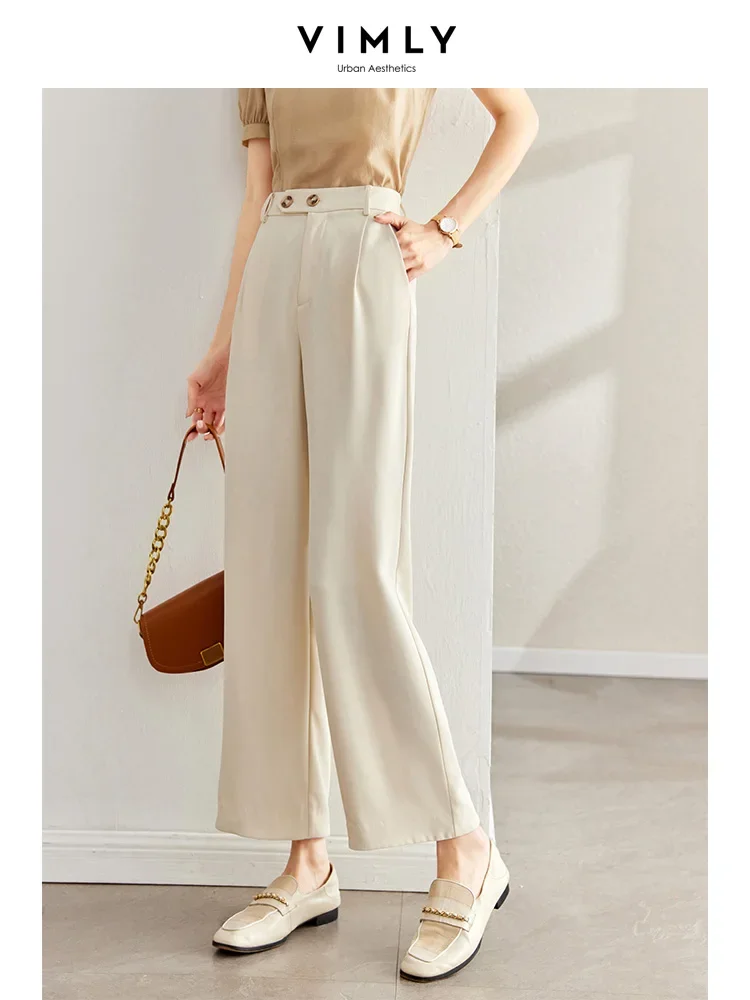 

Vimly Office Ladies Apricot Wide Leg Suit Pants for Women 2023 Summer High Waist Ankle-Length Straight Pants Female Trousers