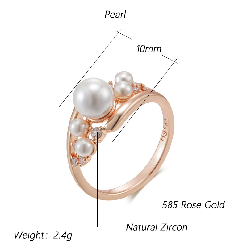 Kinel Unique Vintage Pearl Ring for Women Fashion 585 Rose Gold Color Natural Zircon Accessories Daily Fine Jewelry 2024 New