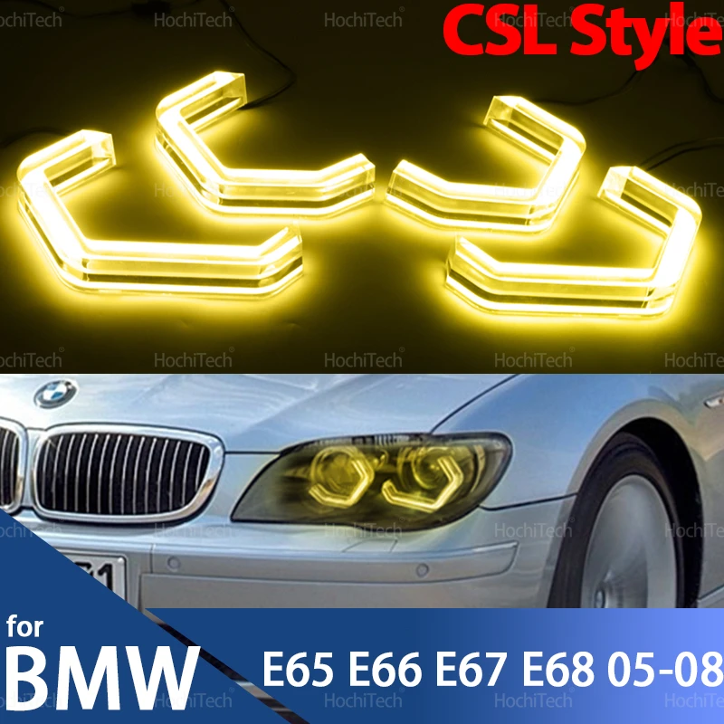 

For BMW 7 Series E65 E66 E67 E68 Alpina B7 LCI 05-08 Retrofit M4 Style Lemon Yellow White Crystal Headlamp CSL Style Angel Eyes