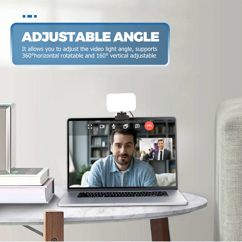 

Three-Color LED Video Fill Light Clip on Adjustable 10-Level Brightness Rotatable Video Conference Lamp for Laptop Webcam