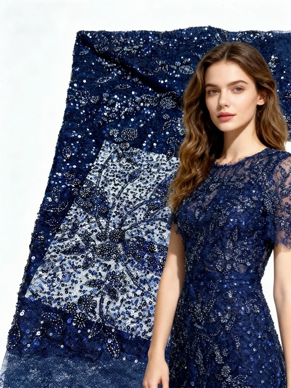 

Navy blue 2026 High Quality Lace African Sequins Lace Fabric Nigerian French Tulle Beaded Embroidery Lace For Party Luxury Dress