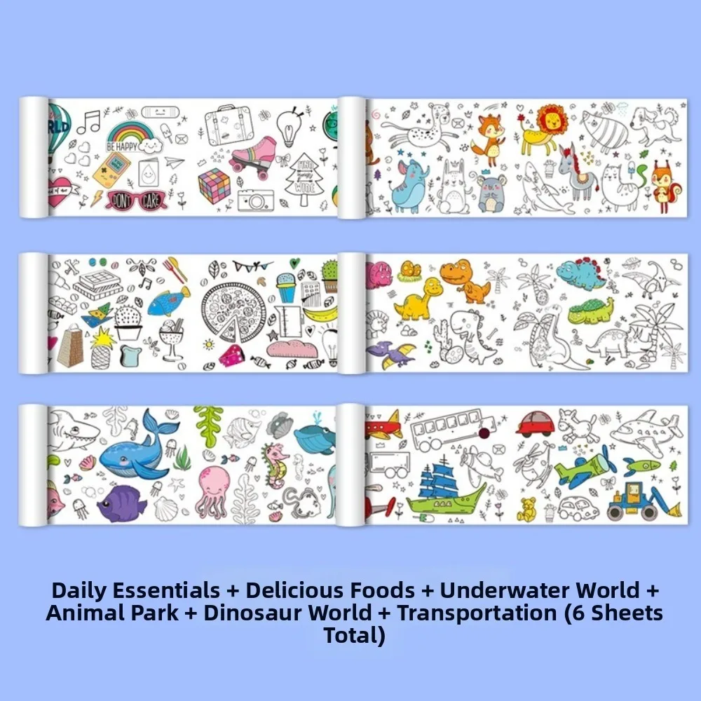 Graffiti Scroll Kids Canvas Transportation Dinosaur World Drawing Paper Hand-drawn Painting Color Filling Painting Roll