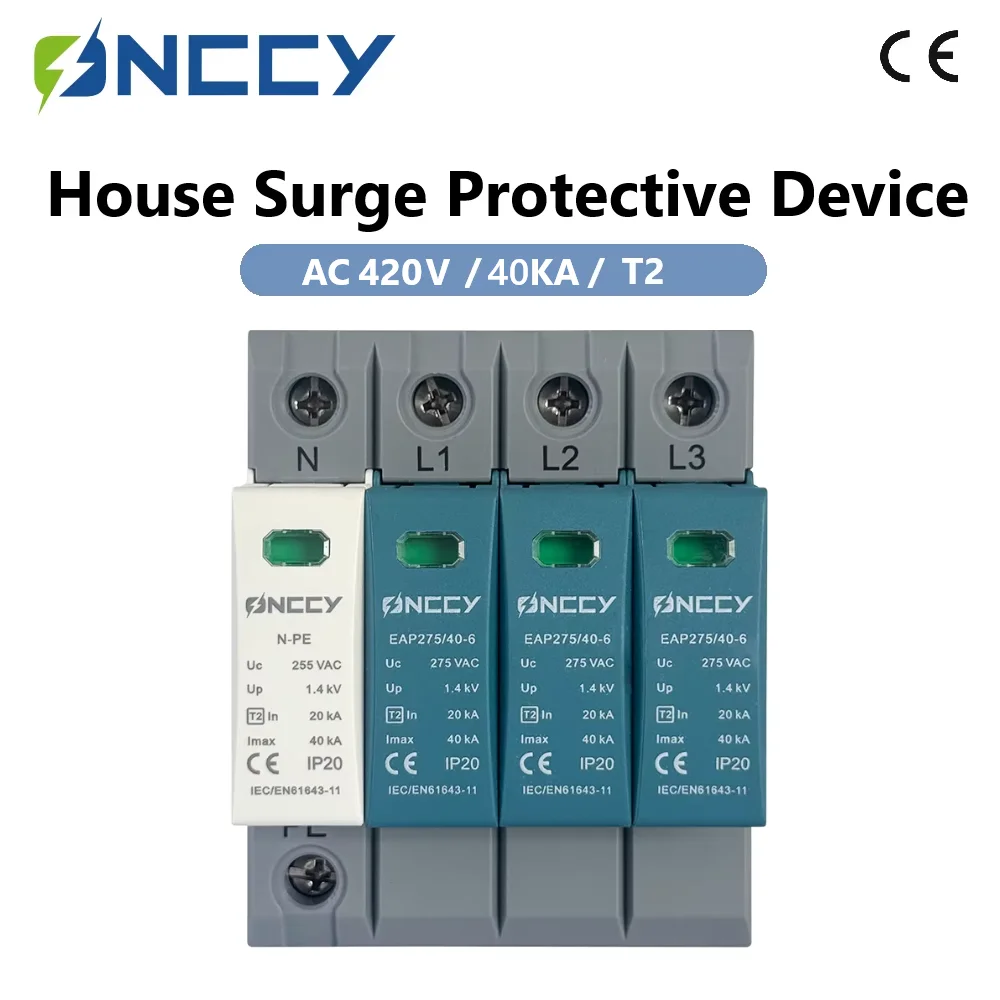 ONCCY 40KA House Surge Protective Device, 3+NPE Whole Home Surge Protector, House SPD Arrester