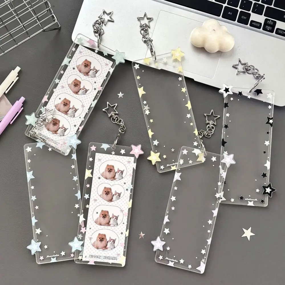 

Cute Colorful Star Patterns Card Sleeve Keychain Bag Pendant Transparent Card Cover DIY Design Photo Card Protector