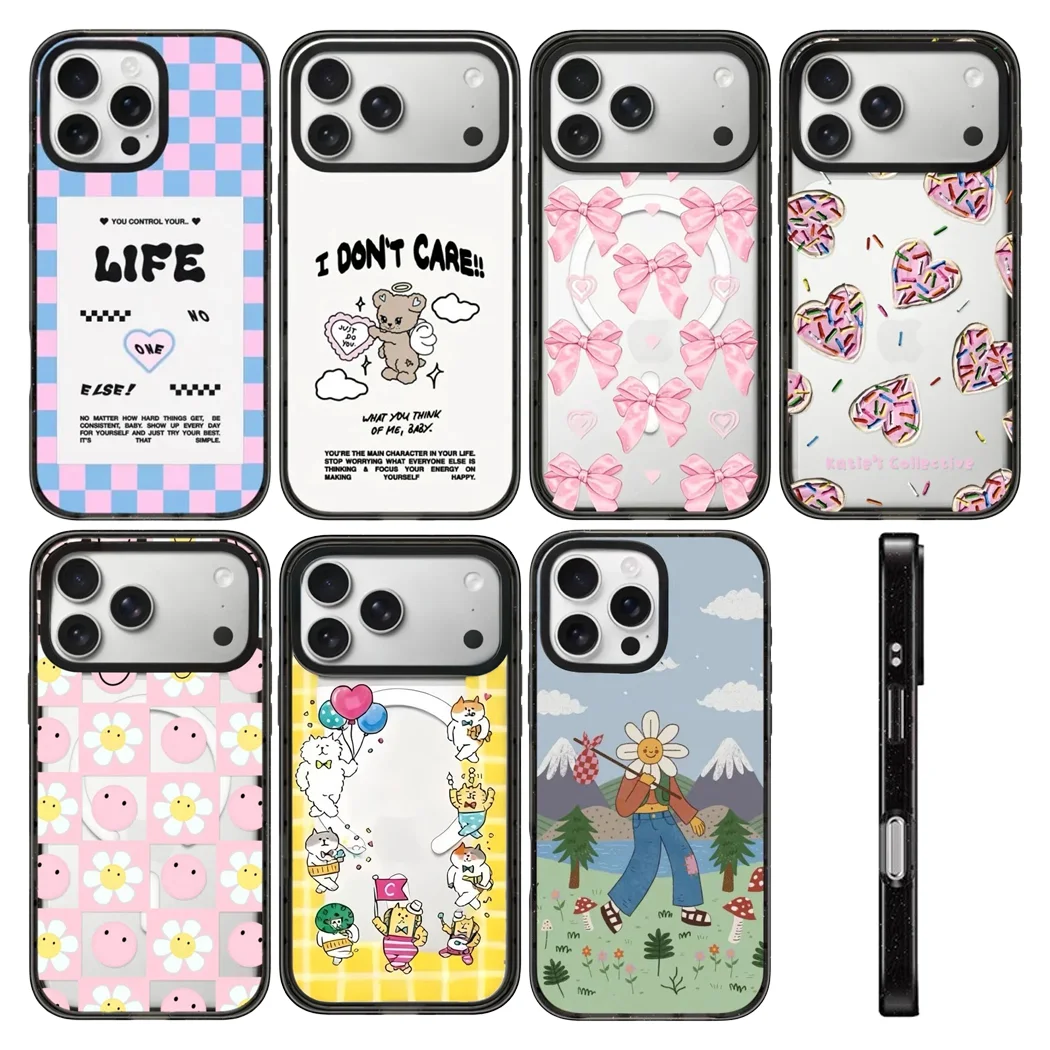 

Pink Heart Bow Face 2.0 Acrylic Black Border Phone Cover for IPhone 12 13 14 15 16 17 Pro Max Case for IPhone 17 Air