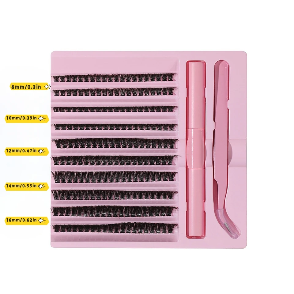 Set de 200 pestañas Natural Cluster - Curva C, largos mixtos 10-16mm para volumen sin esfuerzo 2